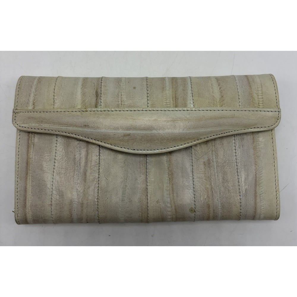 Vintage Wallet Genuine Eel Skin By Lee Sands Womens Tri Fold Ivory Read